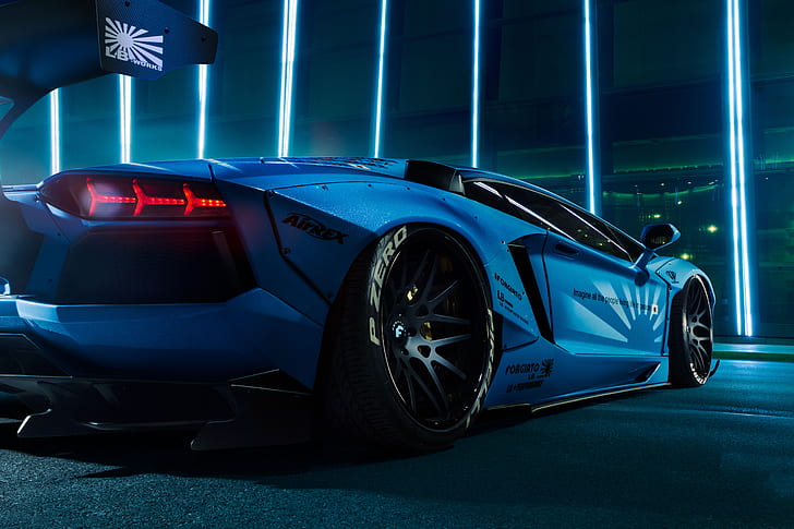 Lamborghini Aventador, LB Performance, Blue, Body kit, 5K