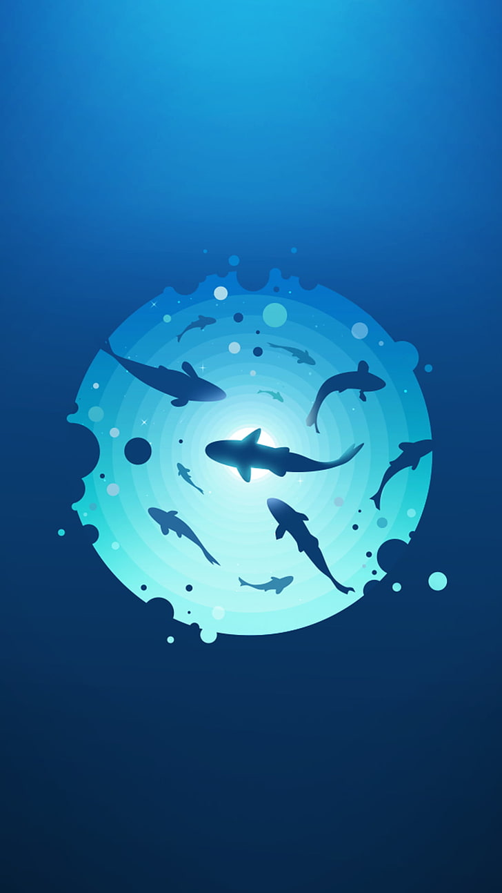 several sharks illustration, material style, minimalism, simple, HD wallpaper