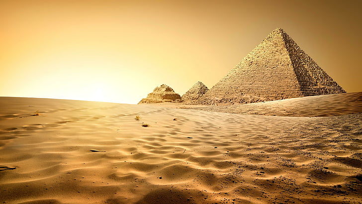 egypt, giza, cairo, pyramid, sand, ancient, sky, desert, monument, HD wallpaper