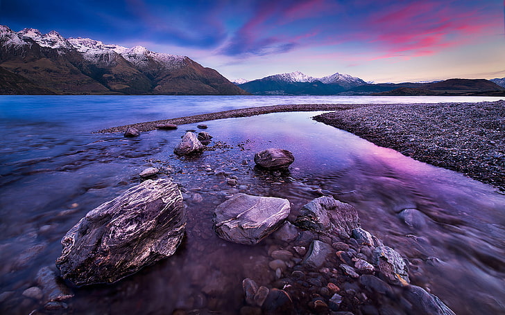Lake Wakatipu, Queenstown New Zealand, water, rock, solid, rock - object