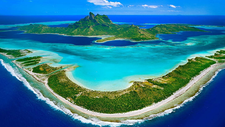 green mountain island, nature, sea, Bora Bora, water, scenics - nature, HD wallpaper