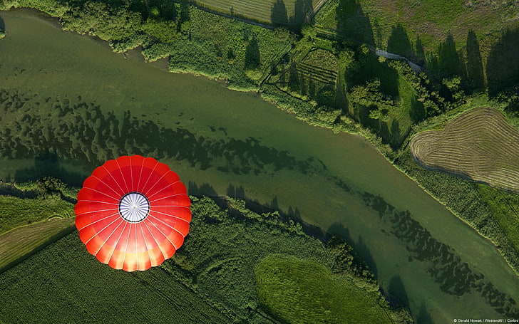 nature, landscape, hot air balloons, aerial view, Germany, bird's eye view