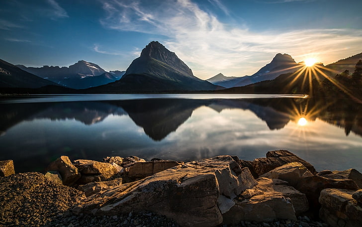 nature, landscape, Glacier National Park, lake, reflection, HD wallpaper