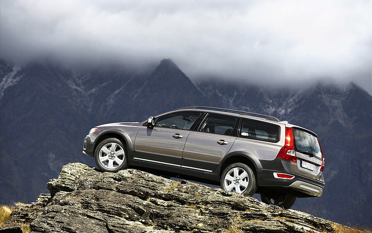 Volvo Xc70, brown suv, mountain, stone, cars, HD wallpaper