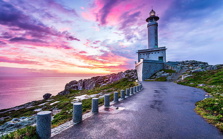 Punta Nariga Spain Lighthouse, sea, rocks, HD wallpaper