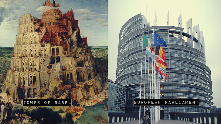 Tower of Babel, European Union, collage, architecture, HD wallpaper