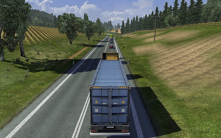 video games, Euro Truck Simulator 2, trucks, highway, screen shot, HD wallpaper