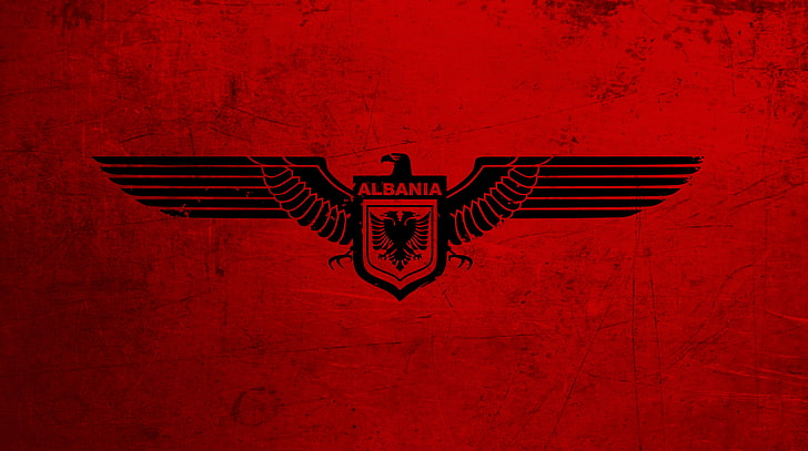 Albanian, black Albania logo, Army, red, no people, wall - building feature