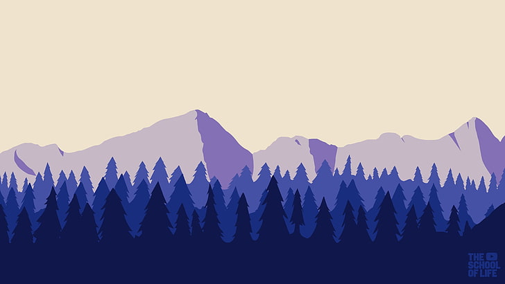 mountain range with forest illustration, mountains, digital art