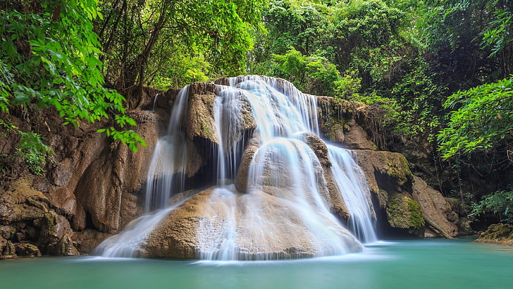 waterfall, nature, huay maekamin waterfall, kanchanaburi, mae kra bung