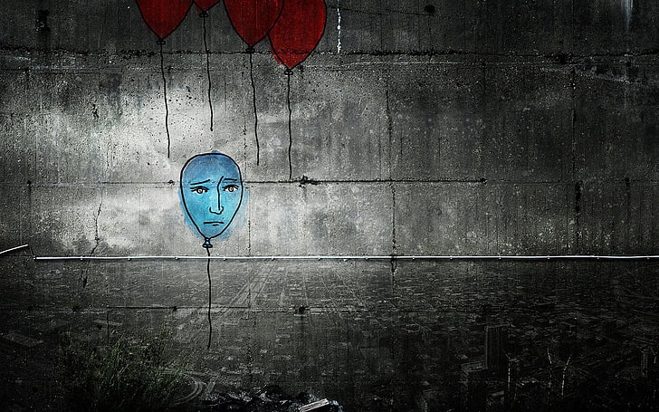 blue balloon with face illustration, Alex Cherry, digital art, HD wallpaper