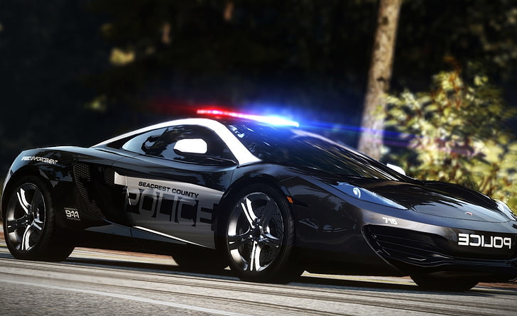 Need for Speed Hot Pursuit Police Car, black McLaren MP4-12C, HD wallpaper