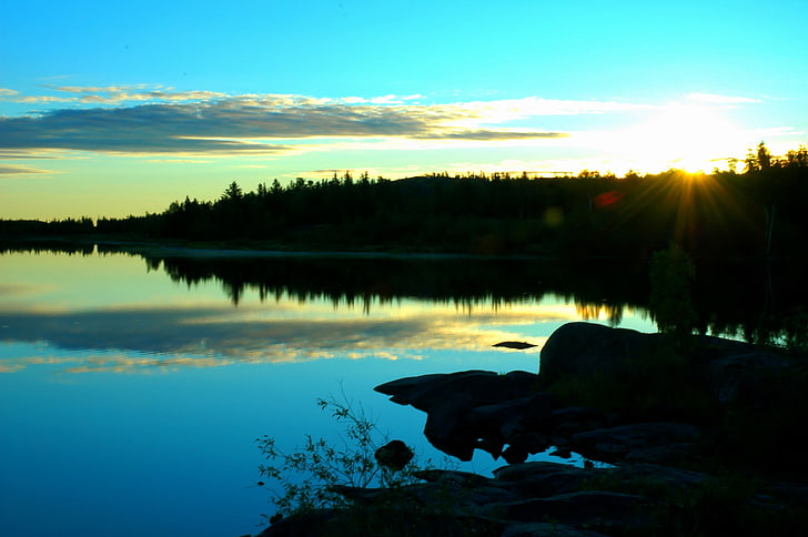 nature, landscape, lake, reflection, sunset, clouds, sky, water, HD wallpaper