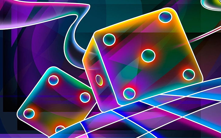 multicolored dice wallpaper, 3d, cube, neon, abstract, backgrounds, HD wallpaper