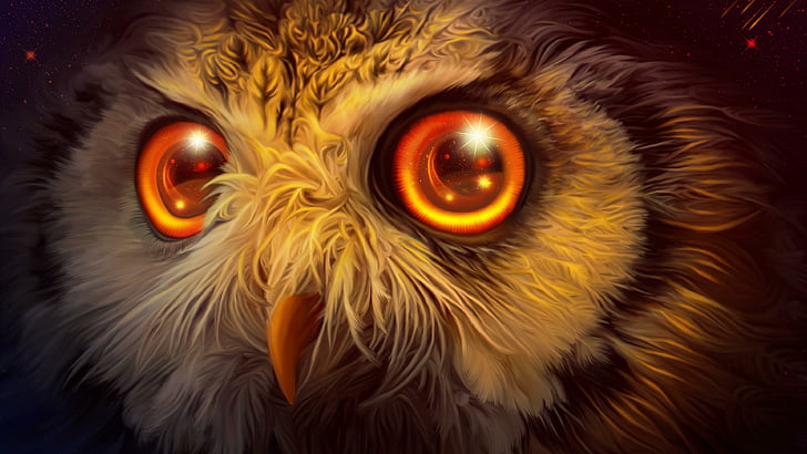 owl, fantasy art, illustration, painting, artwork, eye, artsy, HD wallpaper