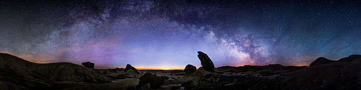 Milky way view, Toadstools, Panorama, night photography, Astrophotography, HD wallpaper