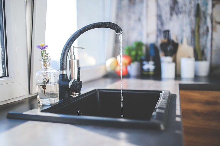 faucet, interior, kitchen, sink, tap, water, domestic room, HD wallpaper