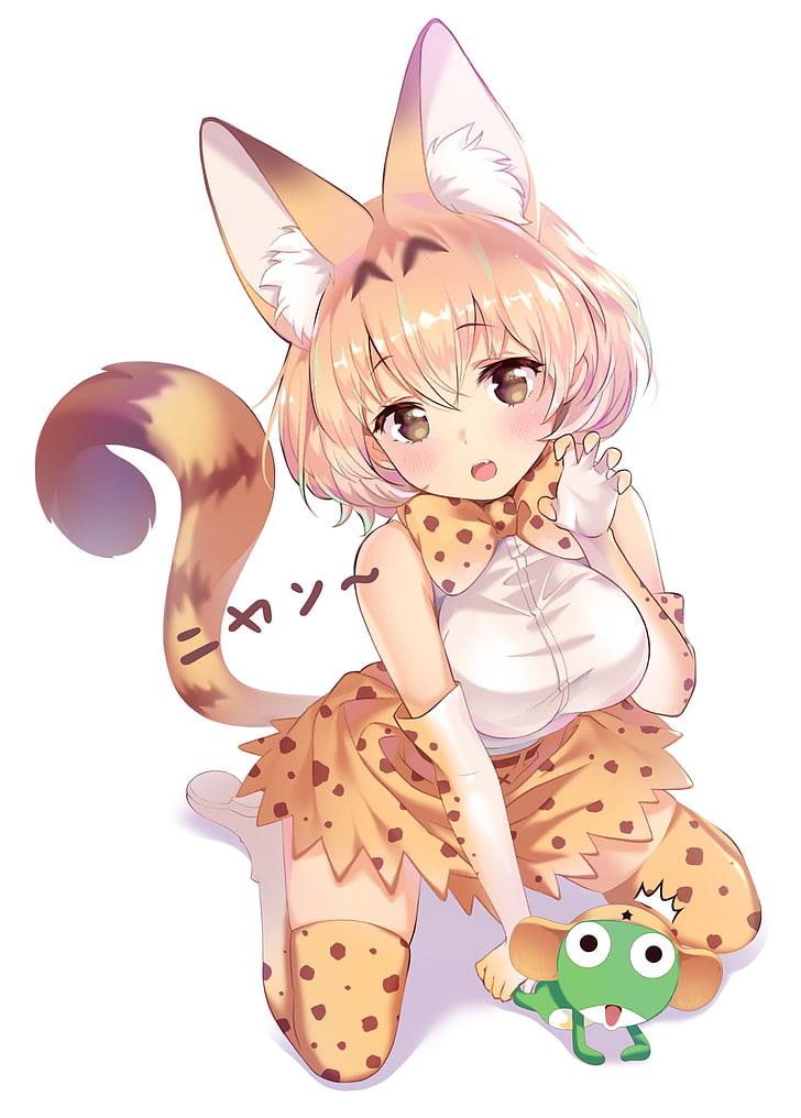 Kemono Friends, animal ears, tail, white background, crossover
