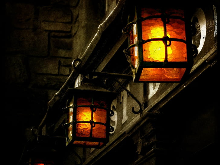lantern, dark, building, old building, HD wallpaper