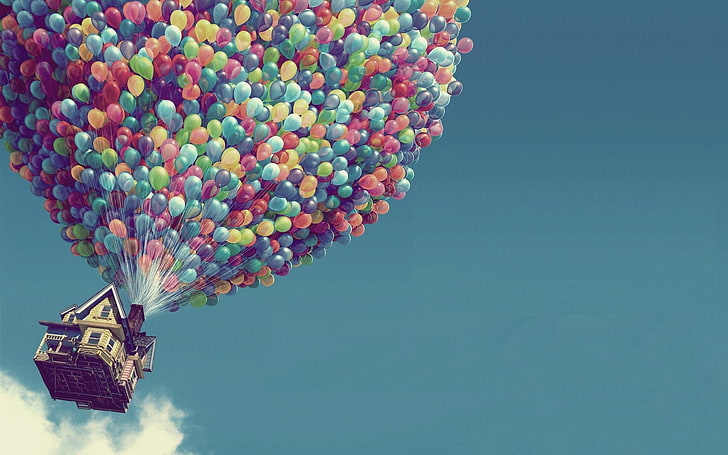 Disney's Up digital wallpaper, balloon, Up (movie), house, sky
