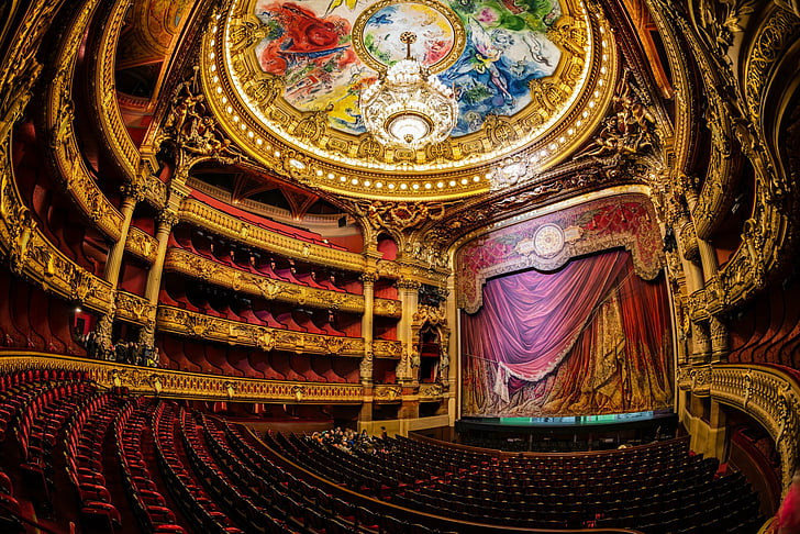 Man Made, Palais Garnier, Chandelier, Curtain, Gilded, Interior, HD wallpaper