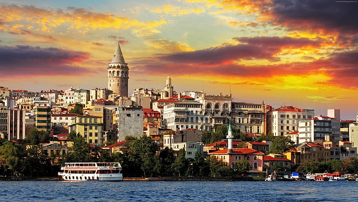 sunrise, Istanbul, sea, 4K, Turkey, HD wallpaper