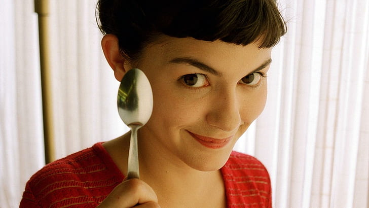 Audrey Tautou as Amelie, stainless steel spoon, movies, HD wallpaper