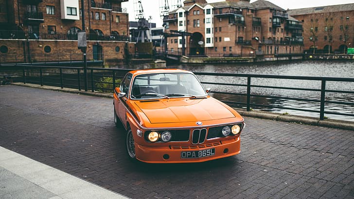 BMW 3.0 CSL, German cars, orange cars, classic car, Headlights, HD wallpaper