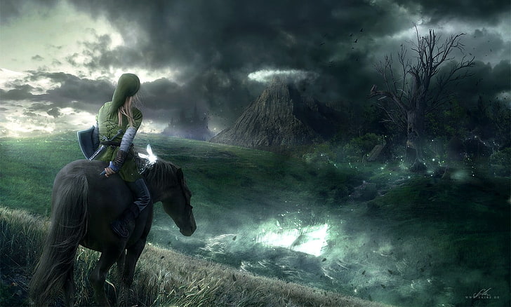 Link riding horse digital wallpaper, The Legend of Zelda, navi
