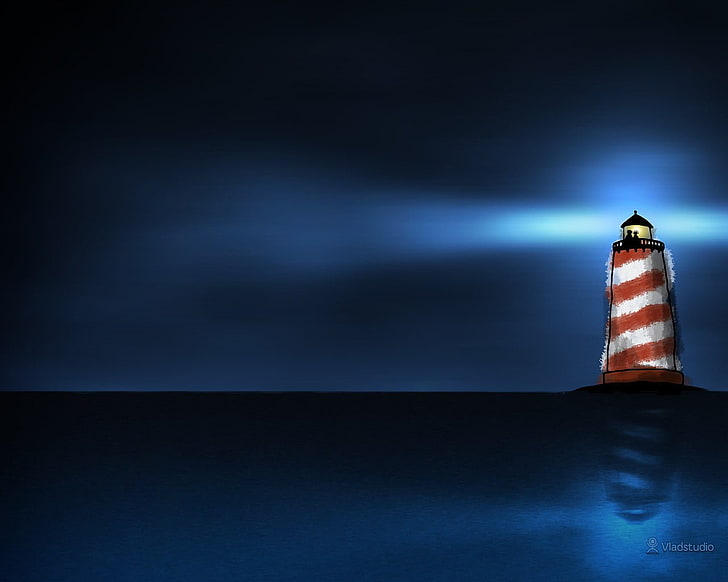lighthouse and body parts of water illustration, Vladstudio, sea, HD wallpaper