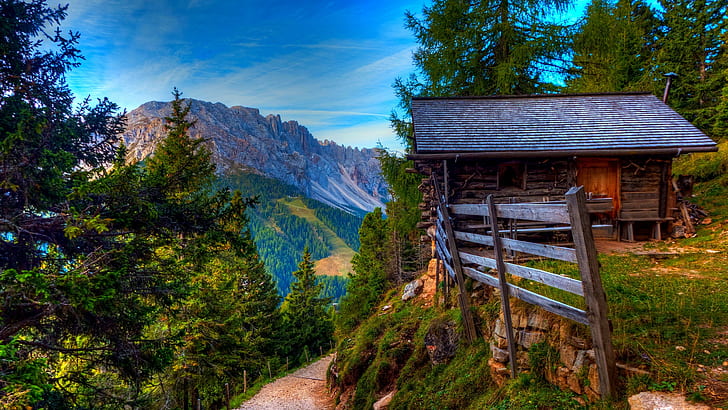 nature, cabin, mountains