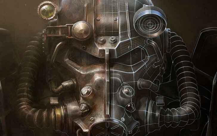 black steel helmet illustration, video games, Fallout 4, power armor, HD wallpaper