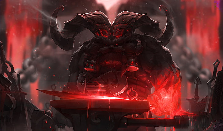 Summoner's Rift, firefight, Ornn (League Of Legends), red, representation, HD wallpaper