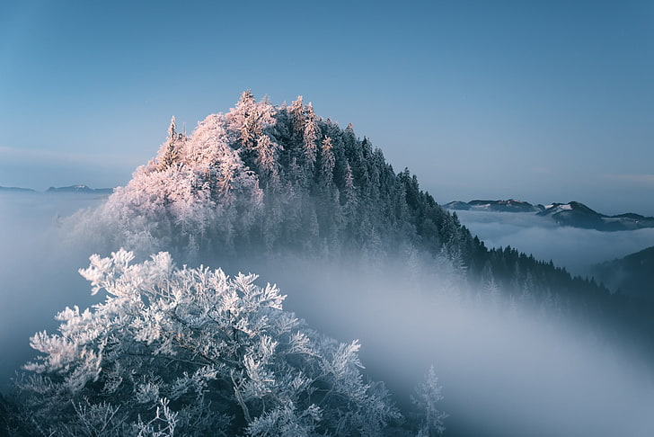 white fog over mountains, nature, landscape, winter, beauty in nature