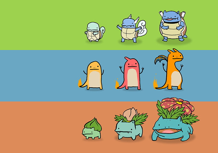 Pokemon characters, Pokémon, Squirtle, food, colored background, HD wallpaper