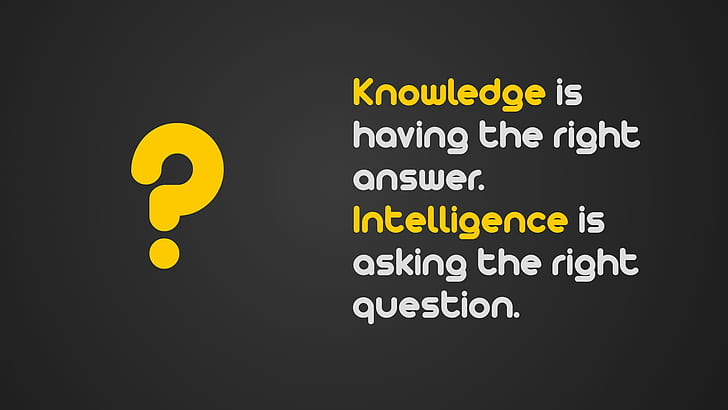 Intelligence vs. Knowledge HD, question, quotes, typography, HD wallpaper