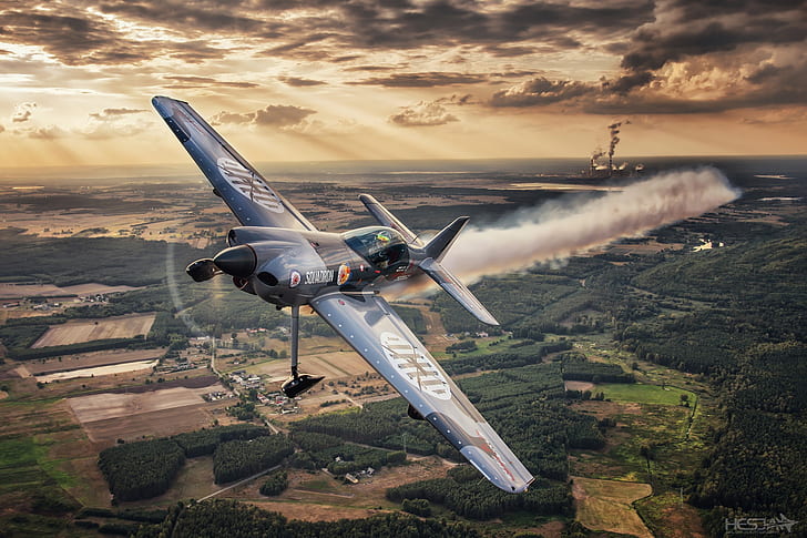 Sunset, Pilot, Cockpit, XtremeAir Sbach 300, HESJA Air-Art Photography, HD wallpaper