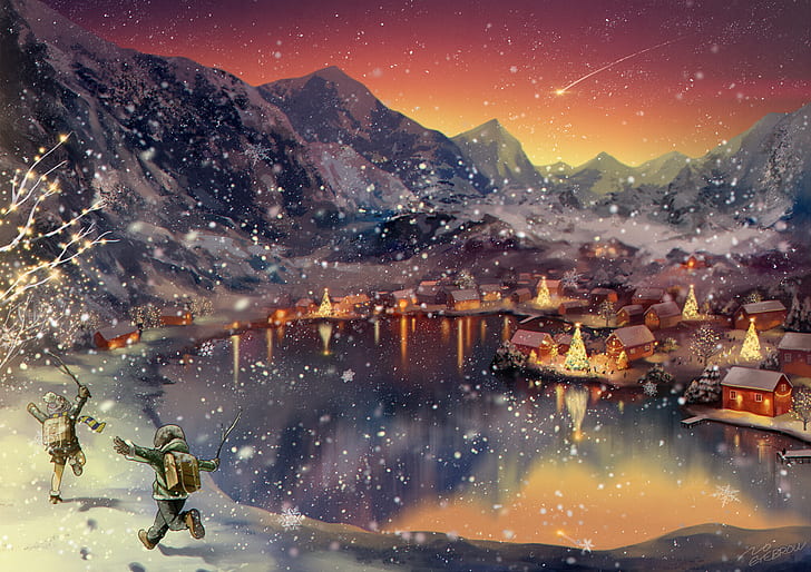Snow Tornado in Winter Christmas Village Studio Ghibli Anime Key · Creative  Fabrica