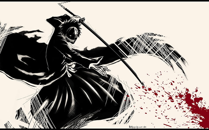 Bleach Ichigu wallpaper, selective coloring, mask, anime, auto post production filter
