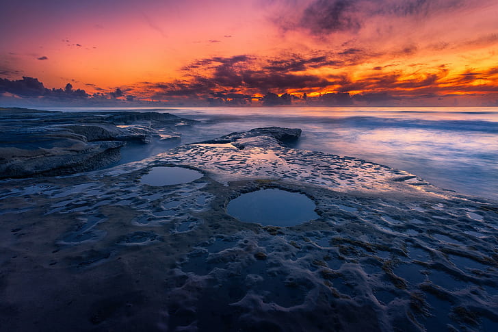 Pacific ocean, beach, sunset view, USA, California, san diego, HD wallpaper