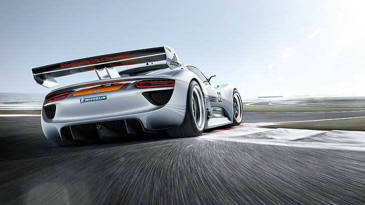 Porsche 918 RSR, motion blur, race tracks, car, race cars, white cars, HD wallpaper