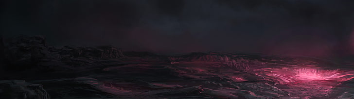 landscape view with lava HD wallpaper, digital art, fantasy art