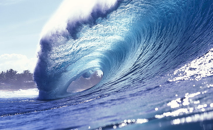 water wave photo, Wallpaper, sea, nature, blue, pipeline Wave, HD wallpaper