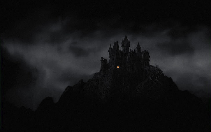 silhoutte of castle, dark, night, sky, building exterior, architecture