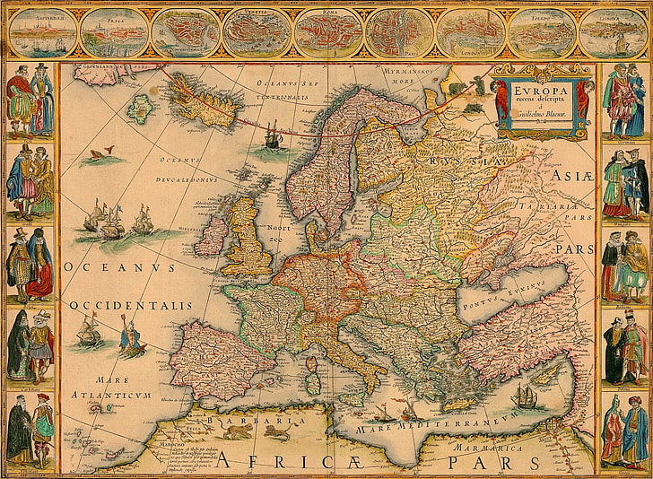 map, 17th century, Europe, world map, vintage, cartography