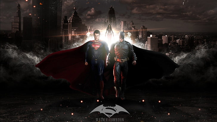 Superman with Batman and Wonder Woman, Superman Vs Batman digital wallpaper, HD wallpaper