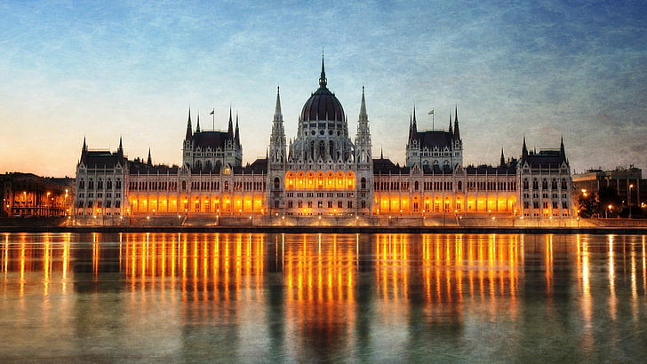 cityscape, reflection, Budapest, Hungarian Parliament Building, HD wallpaper