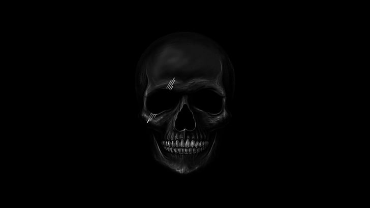 human skull wallpaper, artwork, death, horror, fear, spooky, black background, HD wallpaper