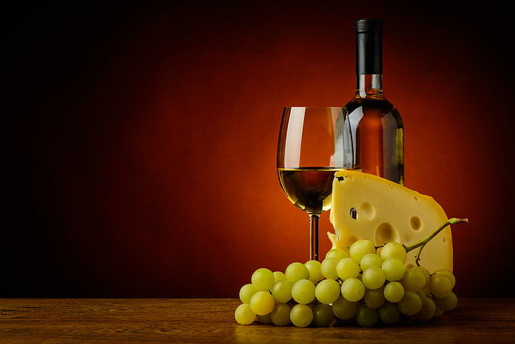background, wine, glass, bottle, cheese, grapes, food and drink, HD wallpaper