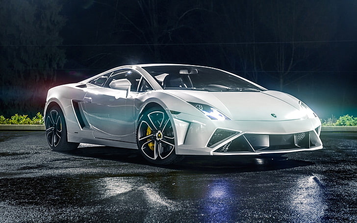 white sports car, Lamborghini, supercars, silver cars, transportation, HD wallpaper